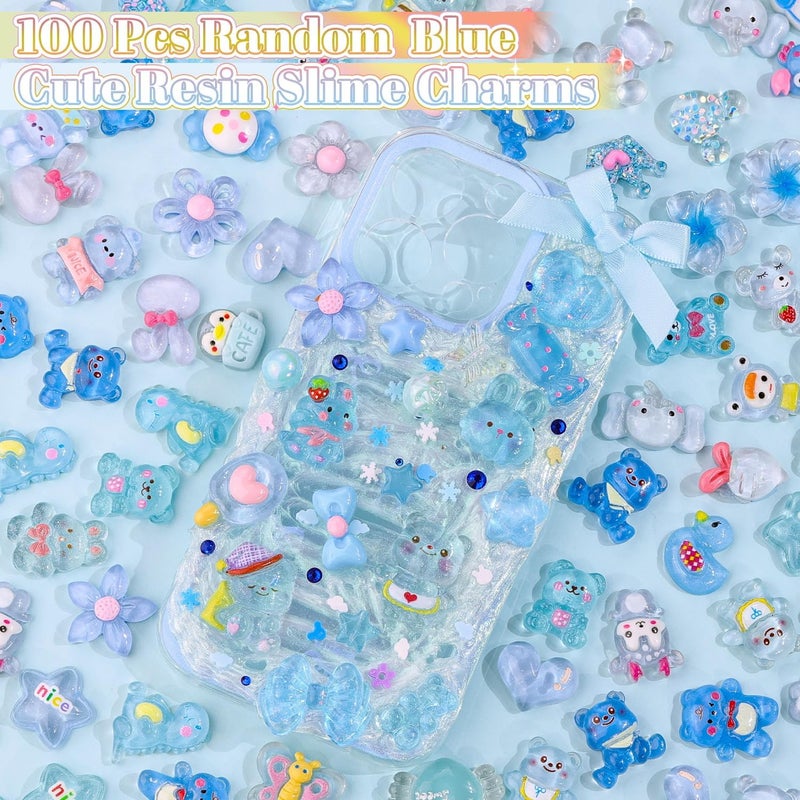 Glitzest 100PCS TINKRSTUFF Blue Slime Charms Jelly Cute Flatback Resin Charms for Slime, Random Kawaii Decoden Charm for Embellishments Phone Junk Case Charms Bulk, Hairpins Scrapbooking Crafting & DIY Decor - Image 3